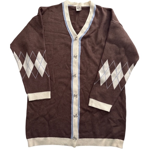 Maeve Sweaters - Maeve Anthropologie Brown Argyle Bow Button Longline Cardigan Sweater Medium